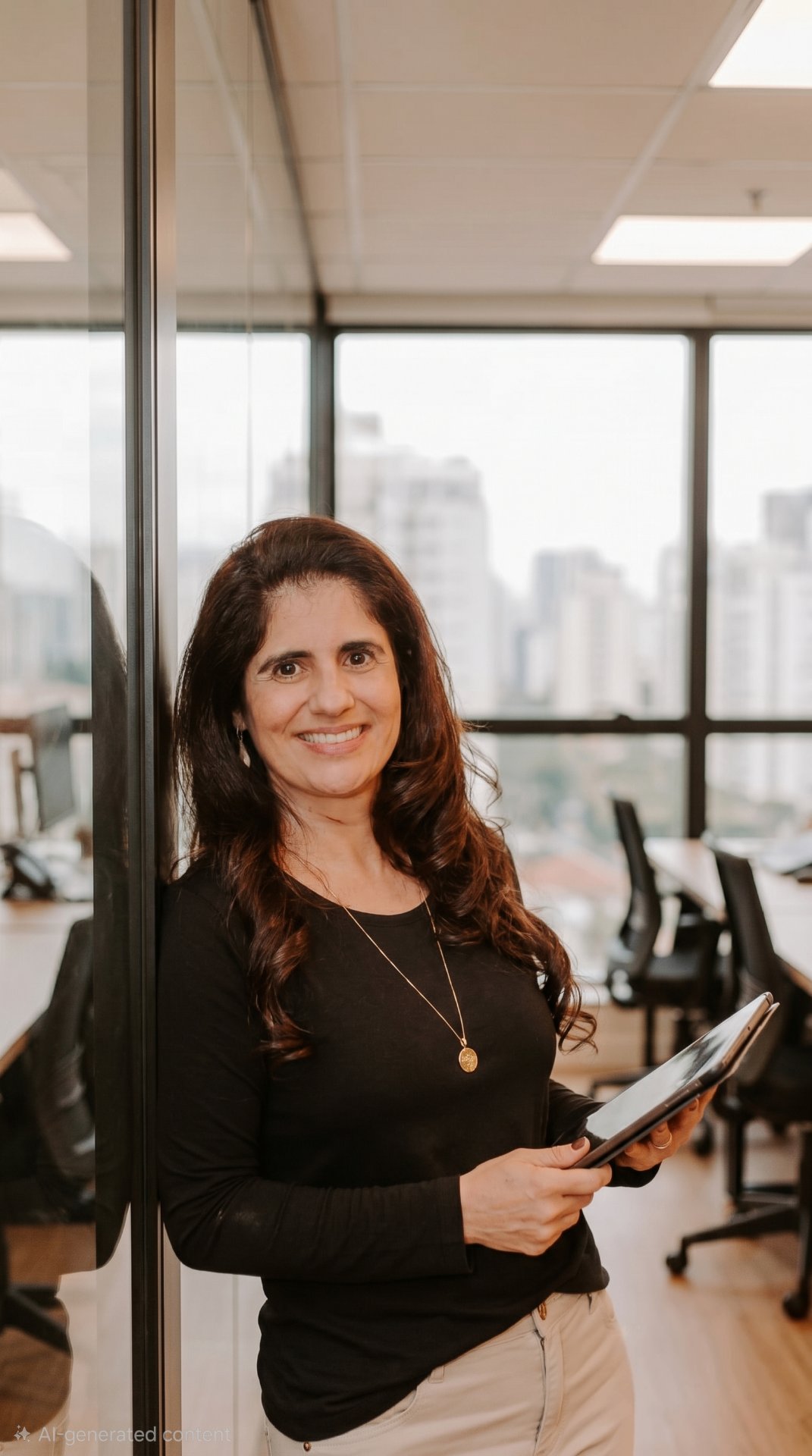Liziane, sócia da Controle BPO Financeiro, em escritório moderno
